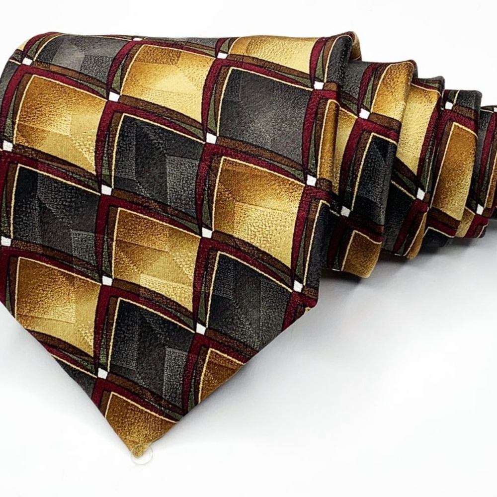 Ziggurat By Mulberry Neckwear Silk Tie Gold Black - Picture 1 of 6